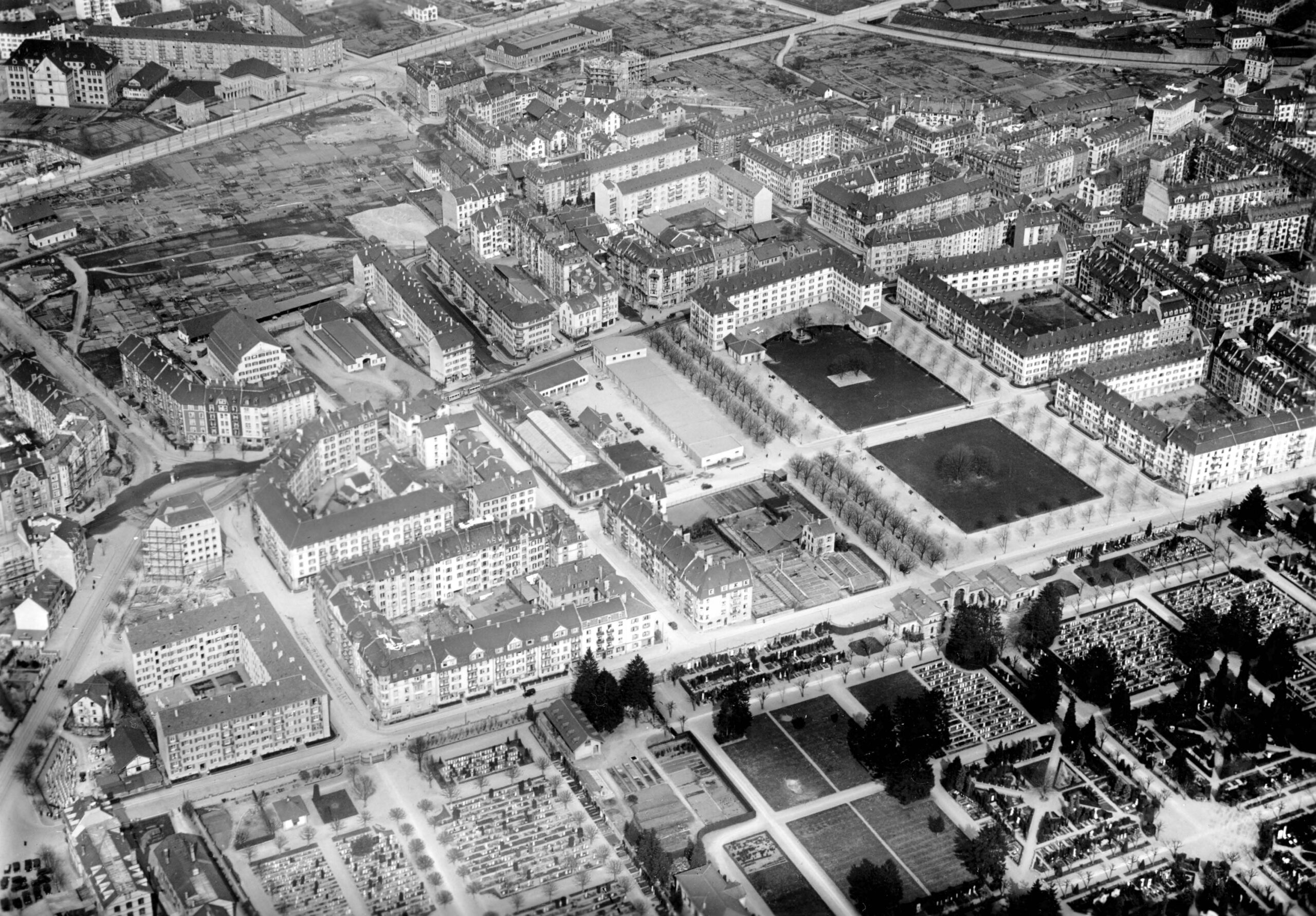 Aerial View of Aussersihl 1928, Foto by Ad Astra-Aero, Baugeschichtliches Archiv
