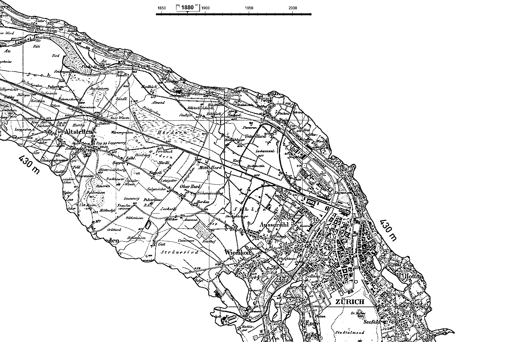 The chronological map of the Limmat valley from 1880 to 2020