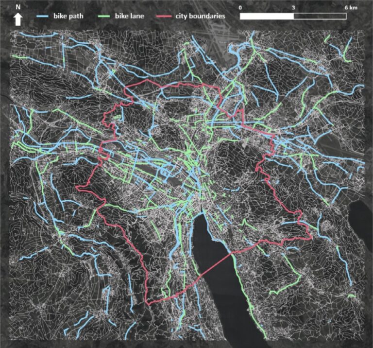 map of the greater Zurich area showing cycling networks