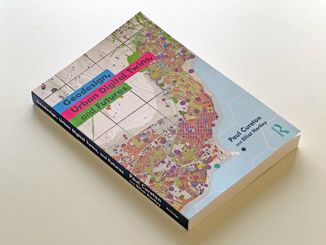 Book Cover "Geodesign, Urban Digital Twins, and Futures” including the chapter titled "Case Study - AI-powered Digital Twin for Sarajevo Urban Plan"